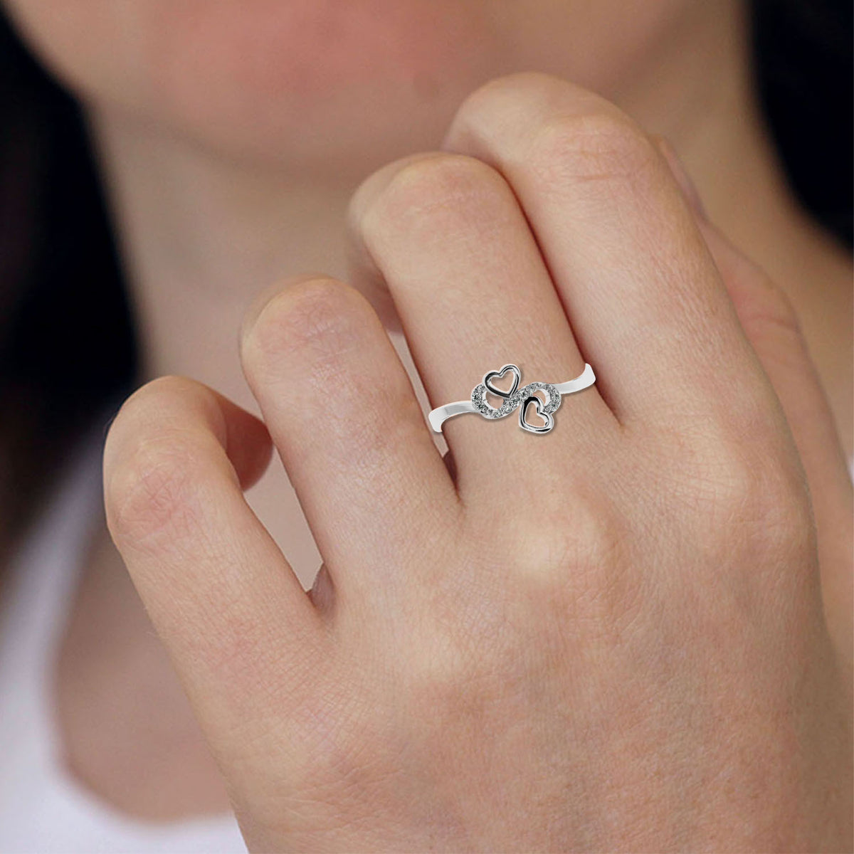 Tiny Heart Shape Platinum Rose Gold Fusion Ring for Women JL PT 628
