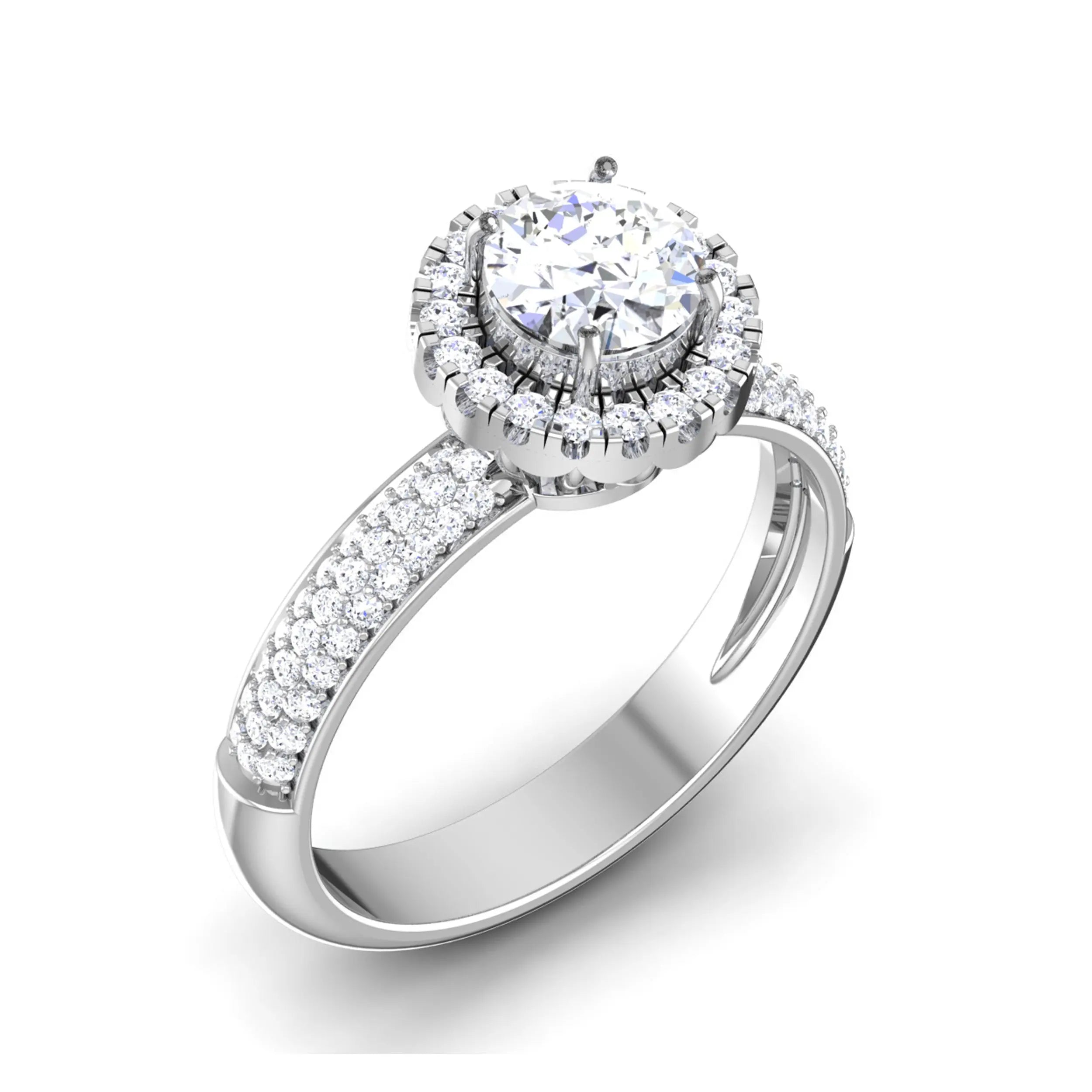 0.50cts Solitaire Halo Diamond Split Shank Platinum Engagement Ring JL PT 7006   Jewelove.US