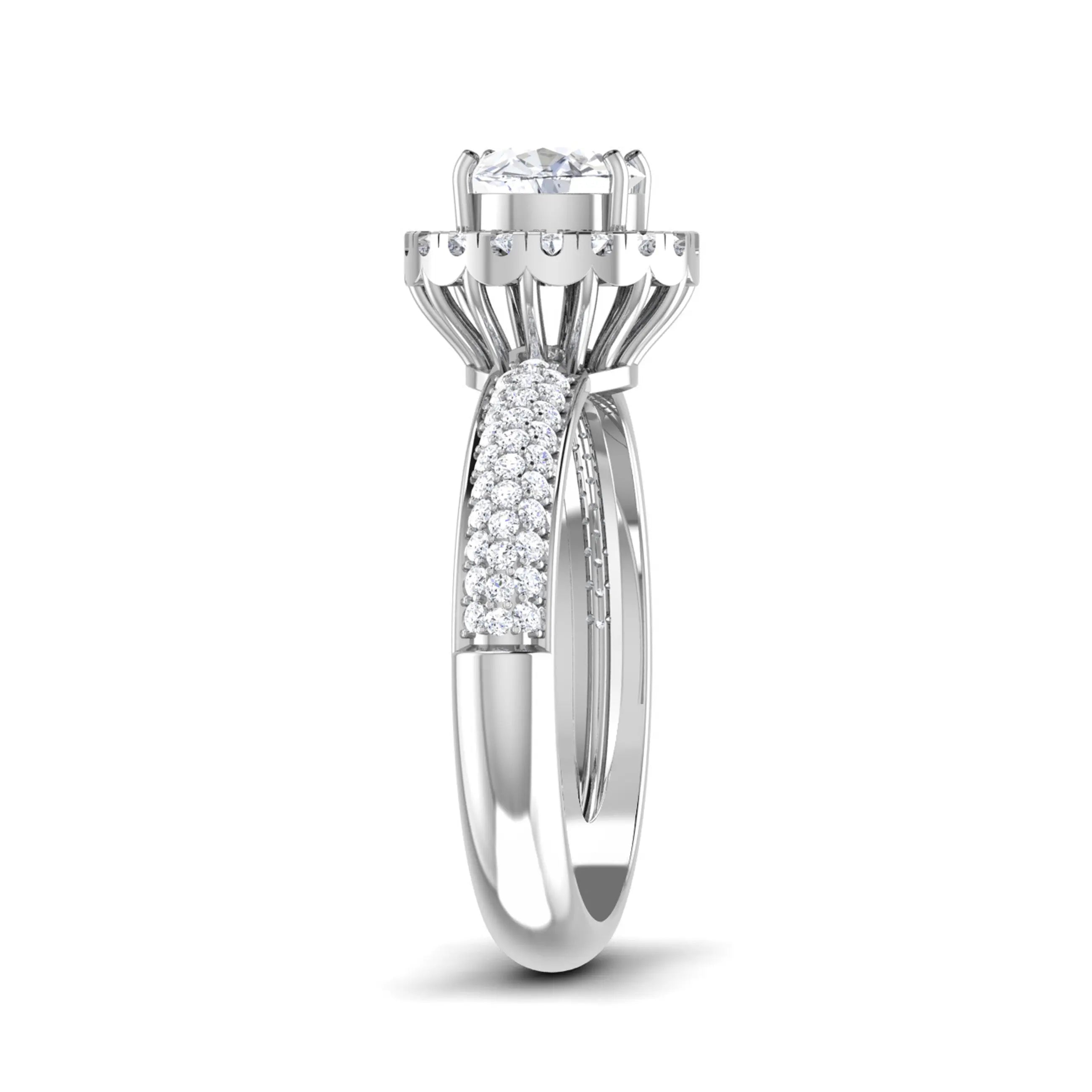 0.50cts Solitaire Halo Diamond Split Shank Platinum Engagement Ring JL PT 7006   Jewelove.US