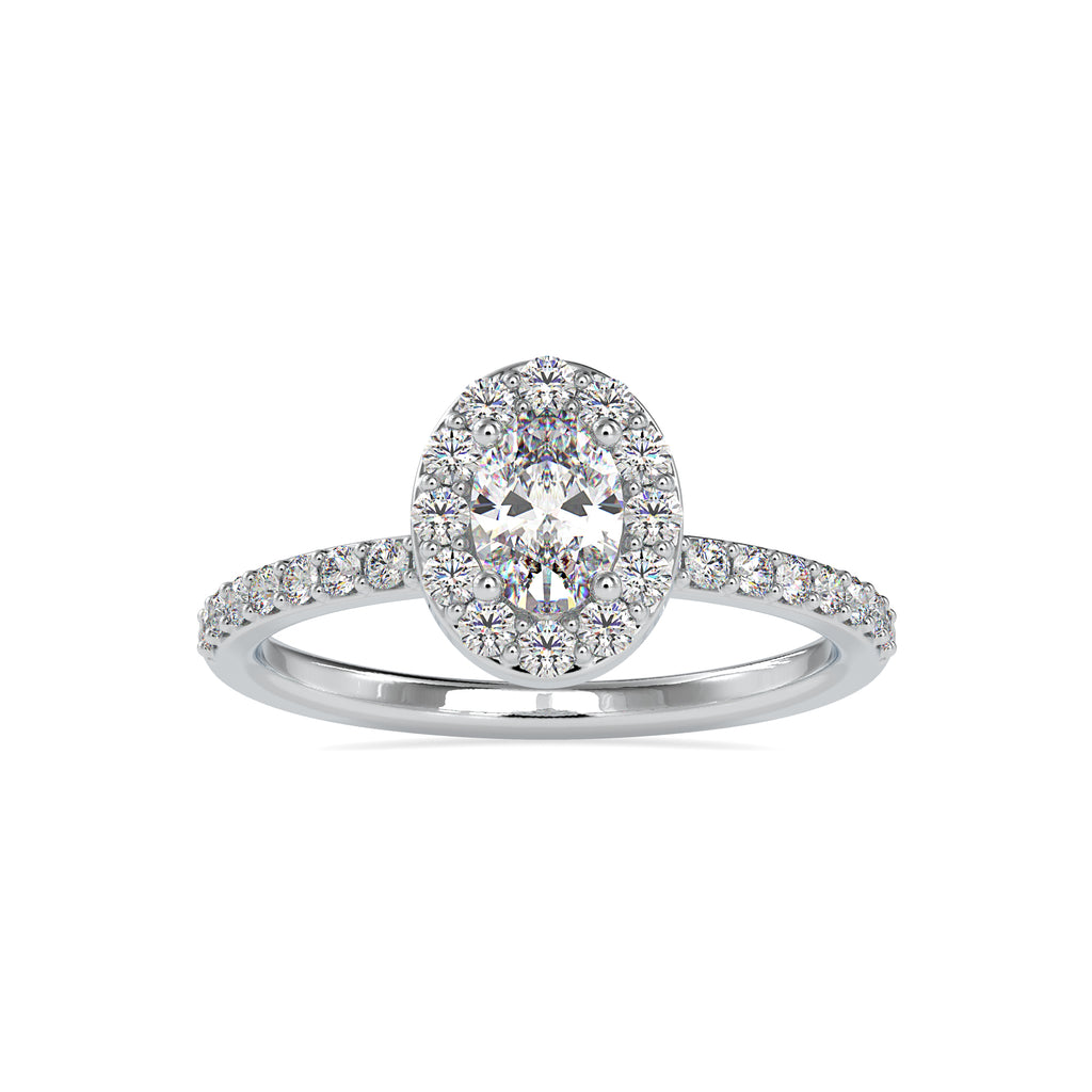 50-Pointer Oval Cut Solitaire Halo Diamond Shank Platinum Ring JL PT 0014-A   Jewelove.US