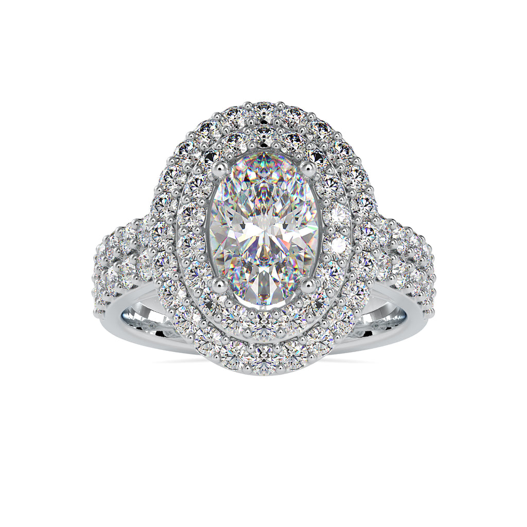 50-Pointer Oval Cut Solitaire Diamond Halo Split Shank Platinum Ring JL PT 0036-A   Jewelove.US