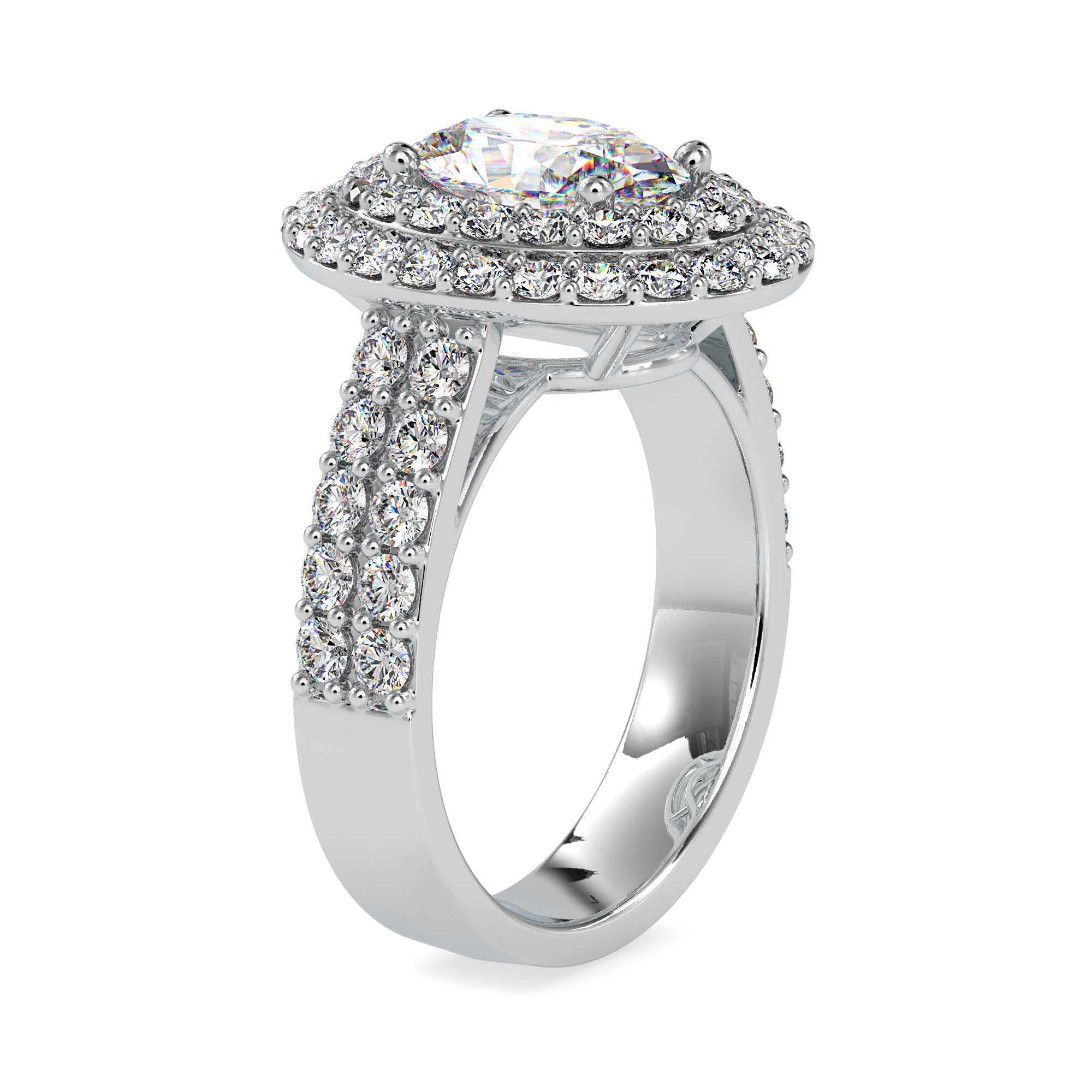 70-Pointer Oval Cut Solitaire Diamond Halo Split Shank Platinum Ring JL PT 0036-B   Jewelove.US