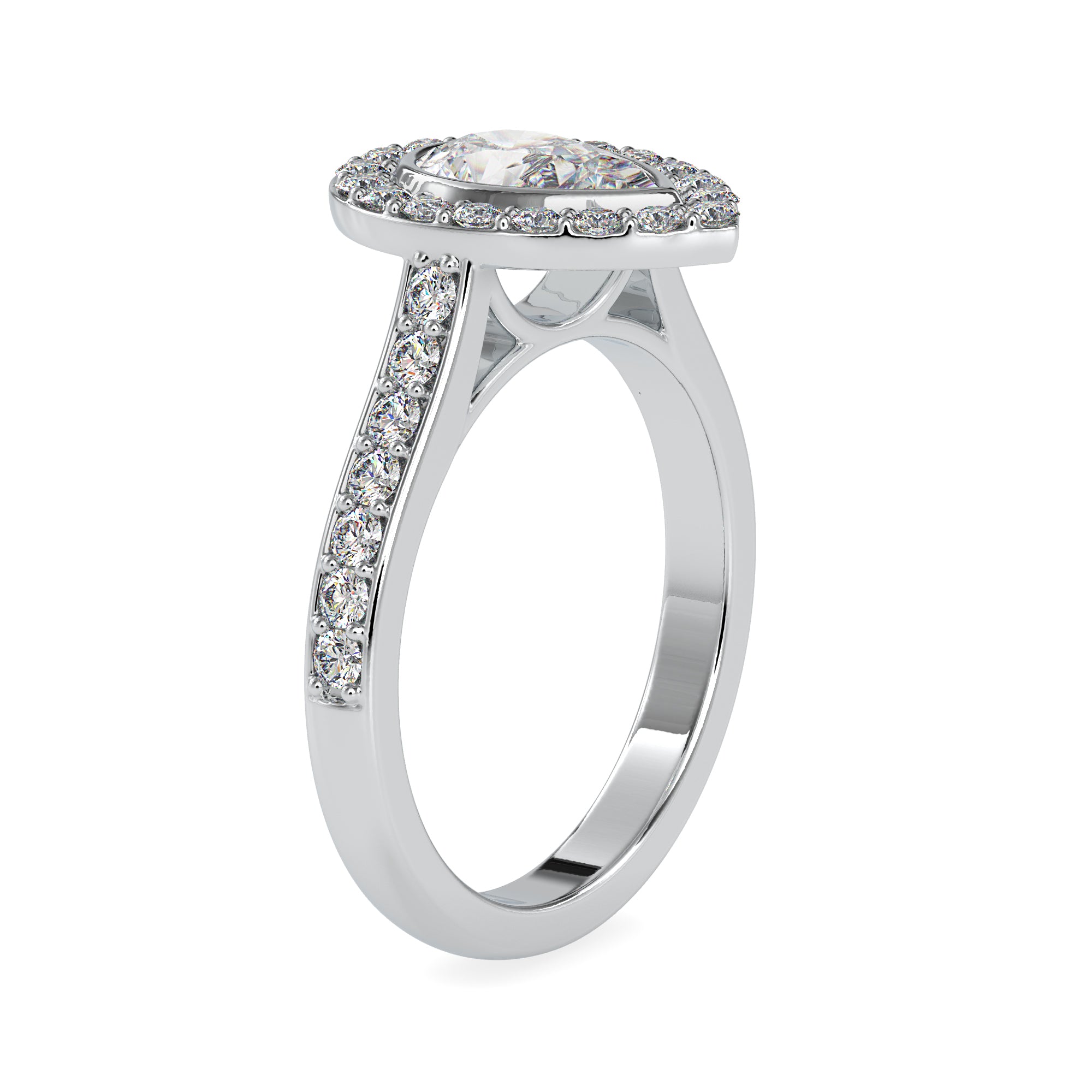 50-Pointer Solitaire Halo Diamond Shank Platinum Engagement Ring JL PT 0055-A   Jewelove.US