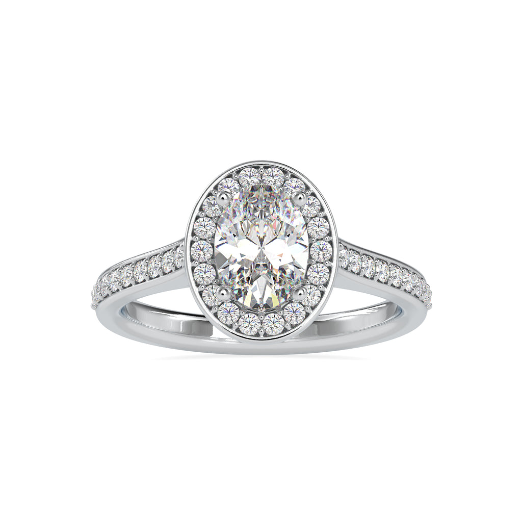 50-Pointer Oval Cut Solitaire Platinum Halo Diamond Shank Engagement Ring JL PT 0060-A   Jewelove.US