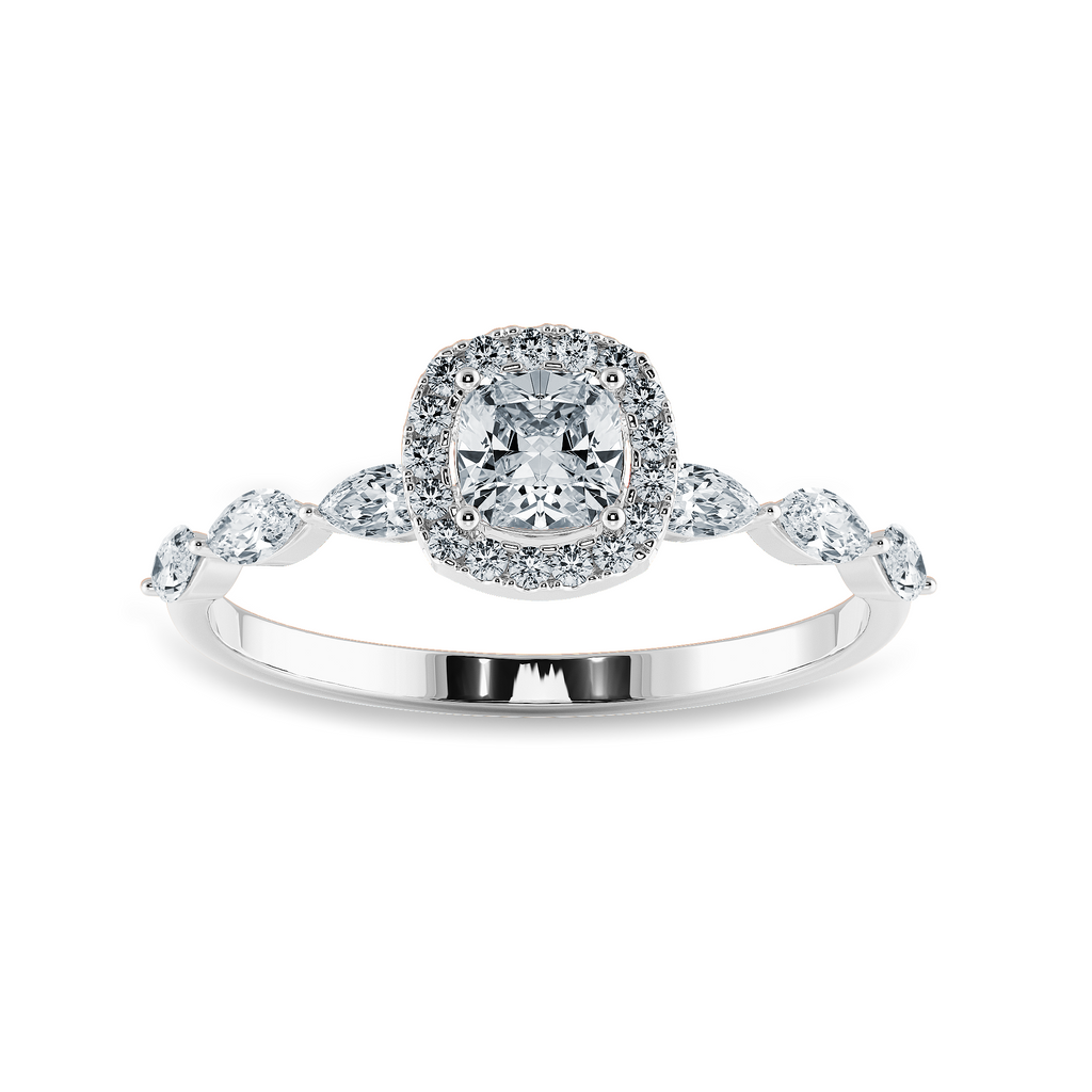 50-Pointer Cushion Cut Solitaire Halo Diamonds with Marquise Cut Diamonds Accents Platinum Engagement Ring JL PT 1271-A   Jewelove.US