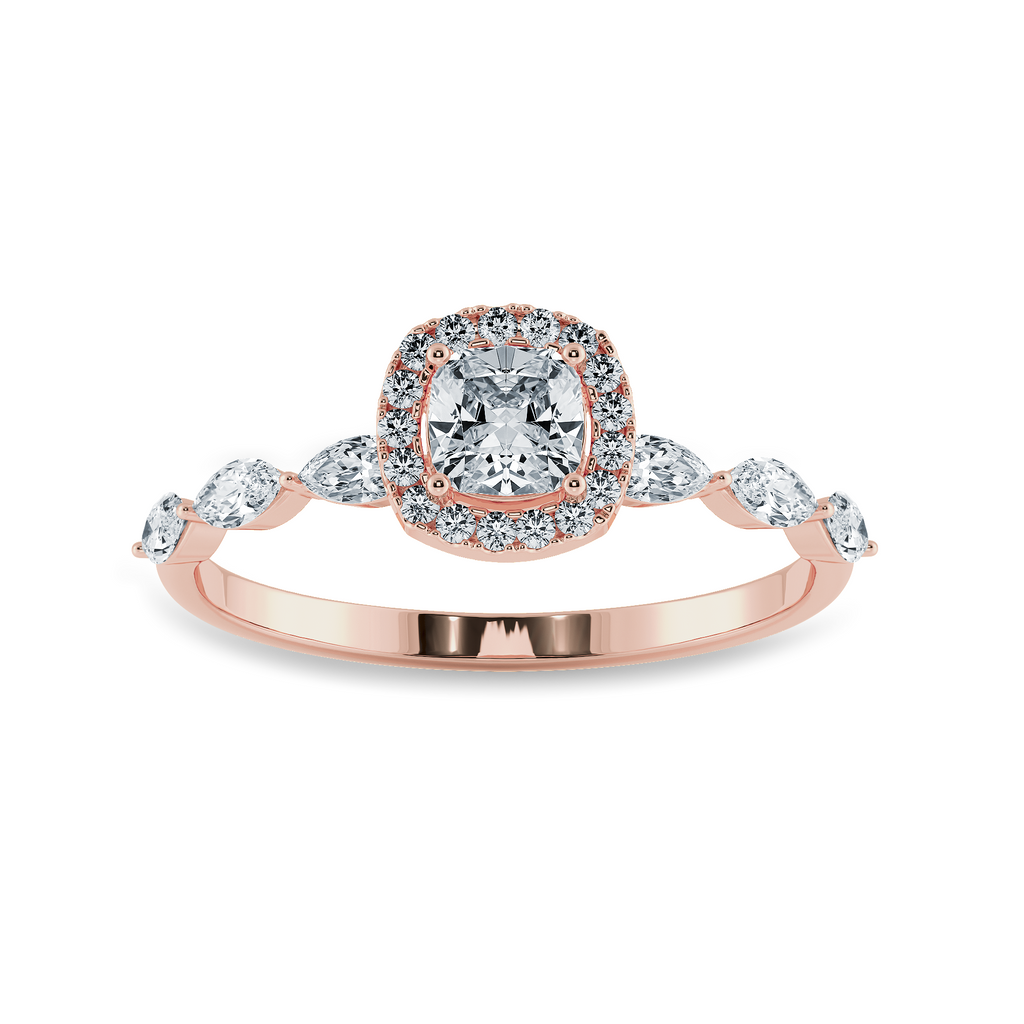 30-Pointer Cushion Cut Solitaire Halo Diamonds with Marquise cut Diamonds Accents 18K Rose Gold Ring JL AU 1271R   Jewelove.US