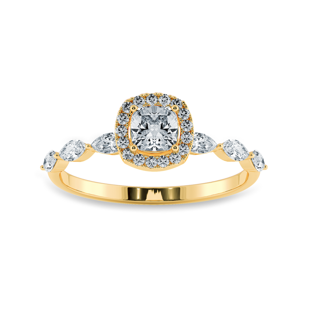 30-Pointer Cushion Cut Solitaire Halo Diamonds with Marquise Cut Diamonds Accents 18K Yellow Gold Ring JL AU 1271Y   Jewelove.US