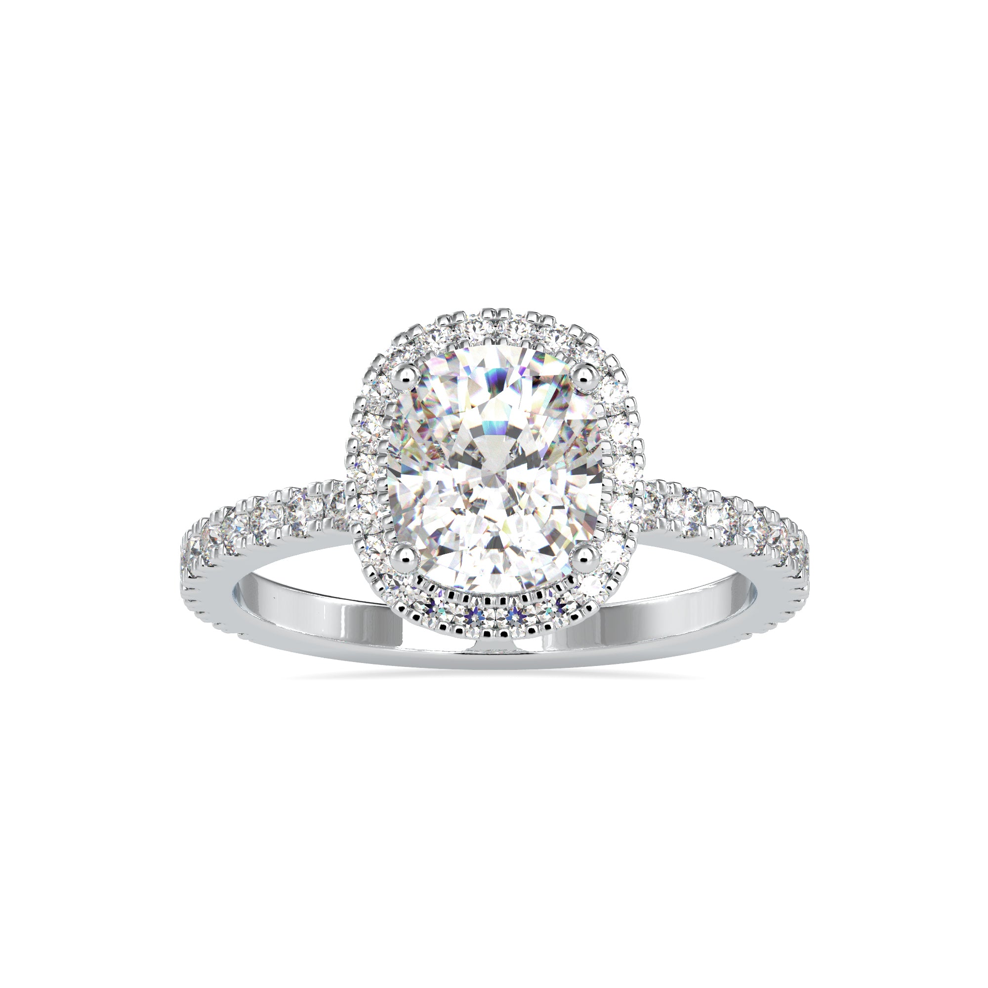 70-Pointer Solitaire Halo Diamond Shank Platinum Ring JL PT 0162-B   Jewelove.US