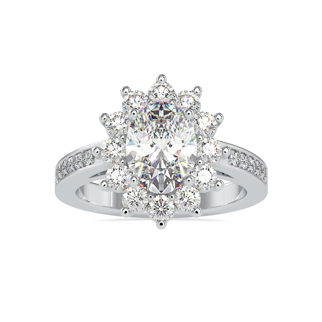 70-Pointer Oval Cut Solitaire Designer Platinum Halo Diamond Shank Ring JL PT 0173-B   Jewelove.US