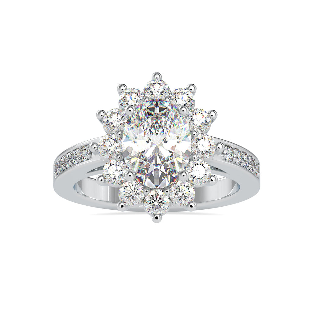 50-Pointer Oval Cut Solitaire Designer Platinum Halo Diamond Shank Ring JL PT 0173-A   Jewelove.US