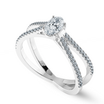 Load image into Gallery viewer, 30-Pointer Oval Cut Solitaire Halo Diamond Shank Platinum Ring JL PT 1252   Jewelove.US
