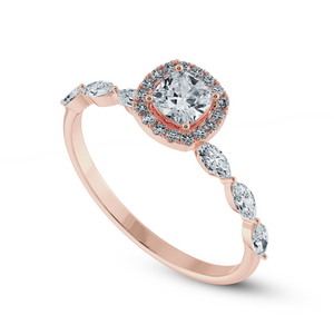 70-Pointer Cushion Cut Solitaire Halo Diamonds with Marquise Cut Diamonds Accents 18K Rose Gold Ring JL AU 1271R-B   Jewelove.US