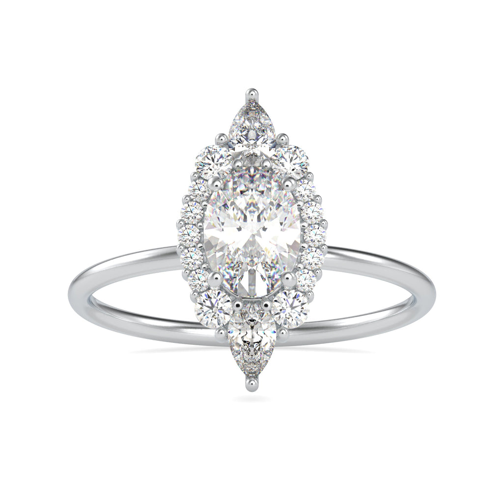 50-Pointer Oval Cut Solitaire with Pear & Brilliant Round Cut Diamond Designer Platinum Ring JL PT 0665-A   Jewelove.US