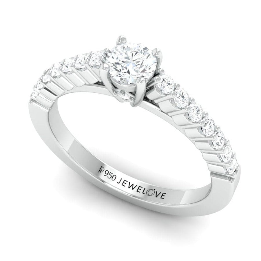 30-Pointer Platinum Engagement Solitaire Ring with Diamond Accents JL PT 674