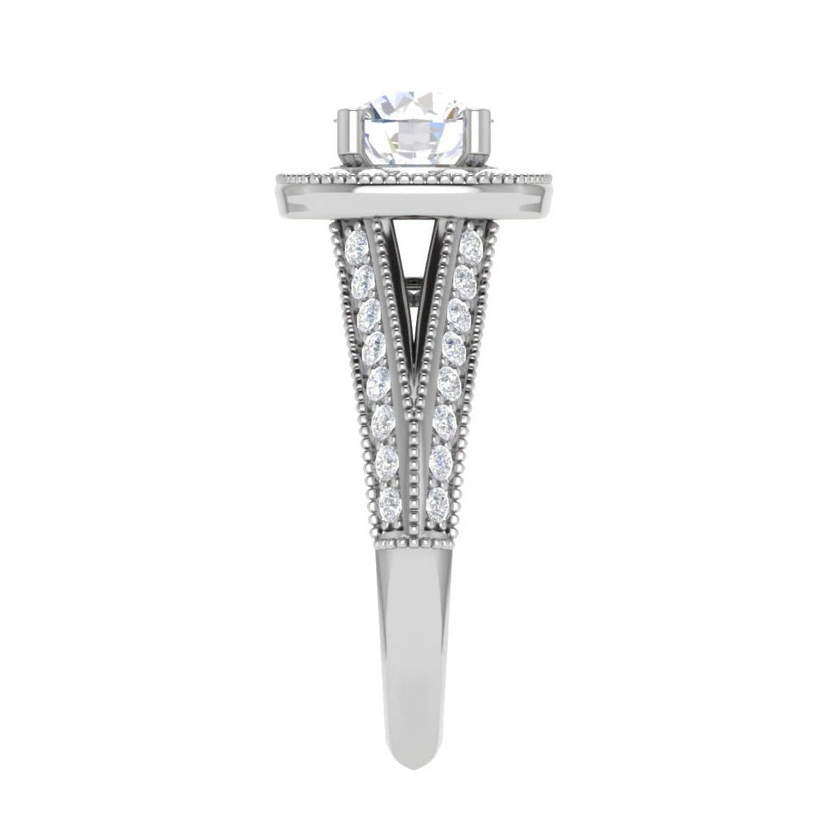 1-Carat Lab Grown Solitaire Halo Platinum Split Shank Engagement Ring JL PT LG G WB5982E-B