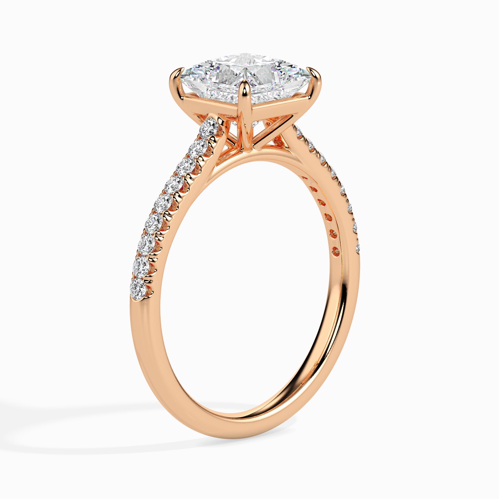 70-Pointer Princess Cut Solitaire Diamond Shank 18K Rose Gold Ring JL AU 19012R-B   Jewelove.US