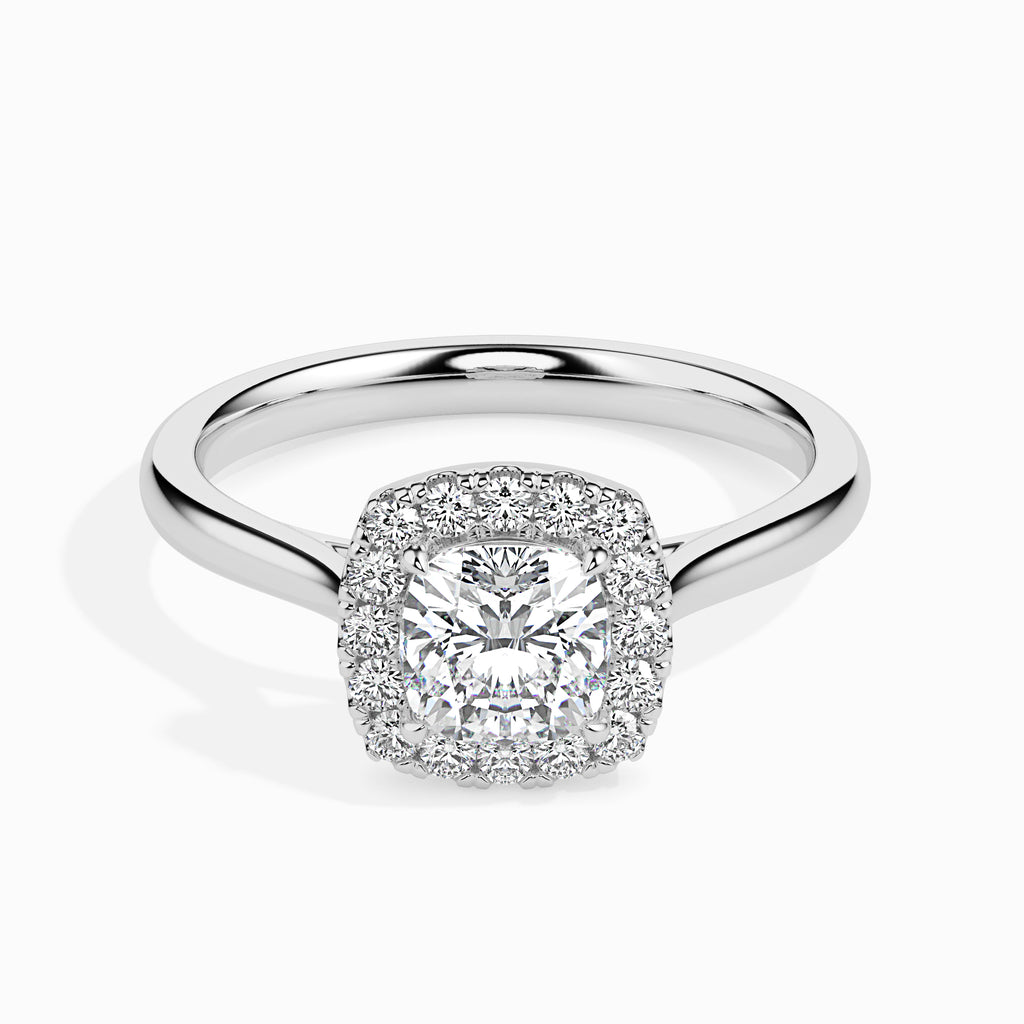 70-Pointer Cushion Cut Solitaire Halo Diamond Platinum Engagement Ring JL PT 19023-B   Jewelove.US