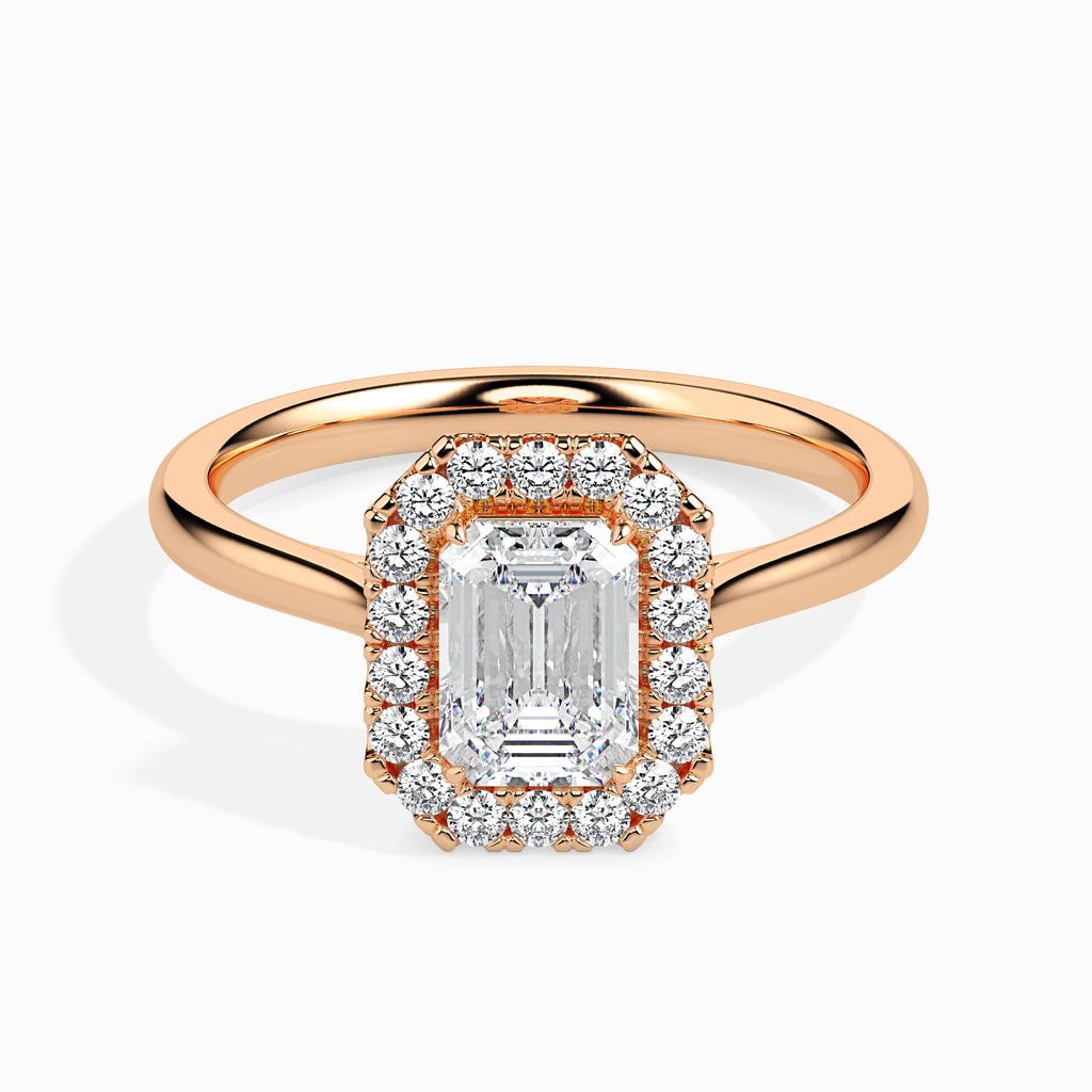 30-Pointer Emerald Cut Solitaire Halo Diamond 18K Rose Gold Solitaire Ring JL AU 19025R   Jewelove.US