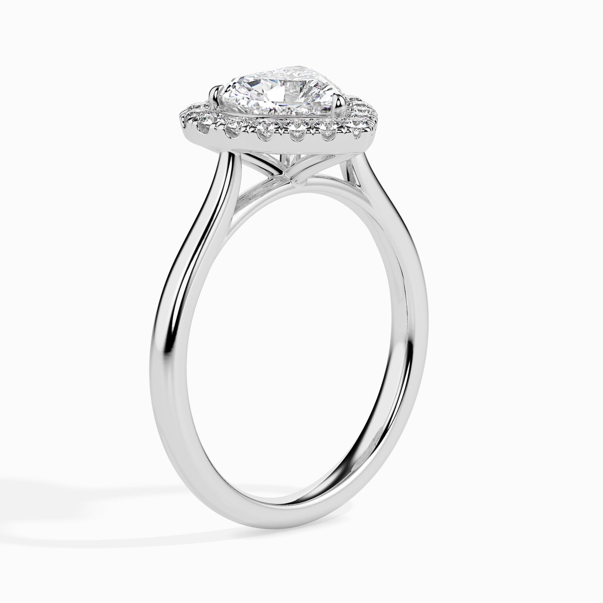 30-Pointer Heart Cut Solitaire Halo Diamond Platinum Ring JL PT 19028   Jewelove.US