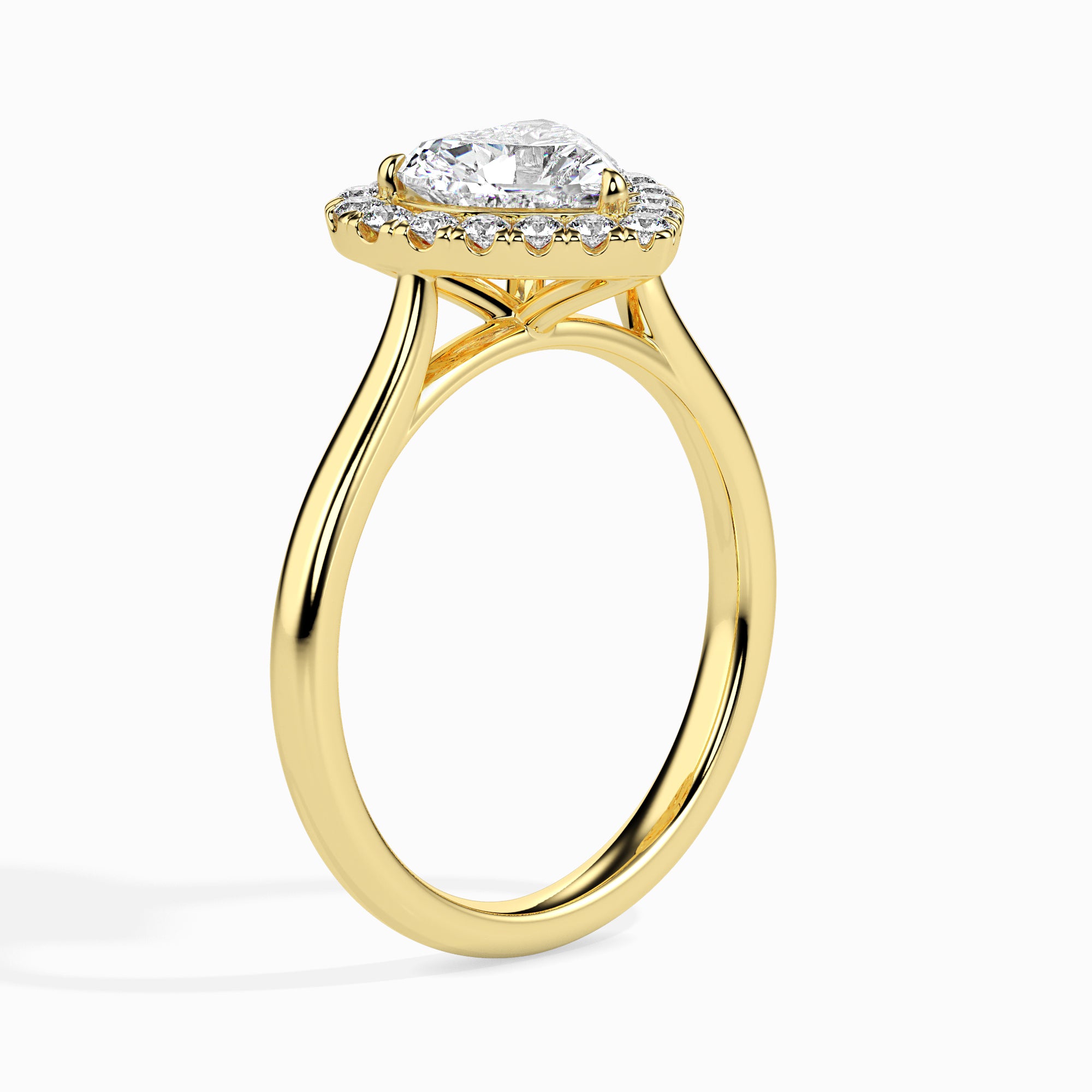 30-Pointer Heart Cut Solitaire Halo Diamond 18K Yellow Gold Ring JL AU 19028Y   Jewelove.US