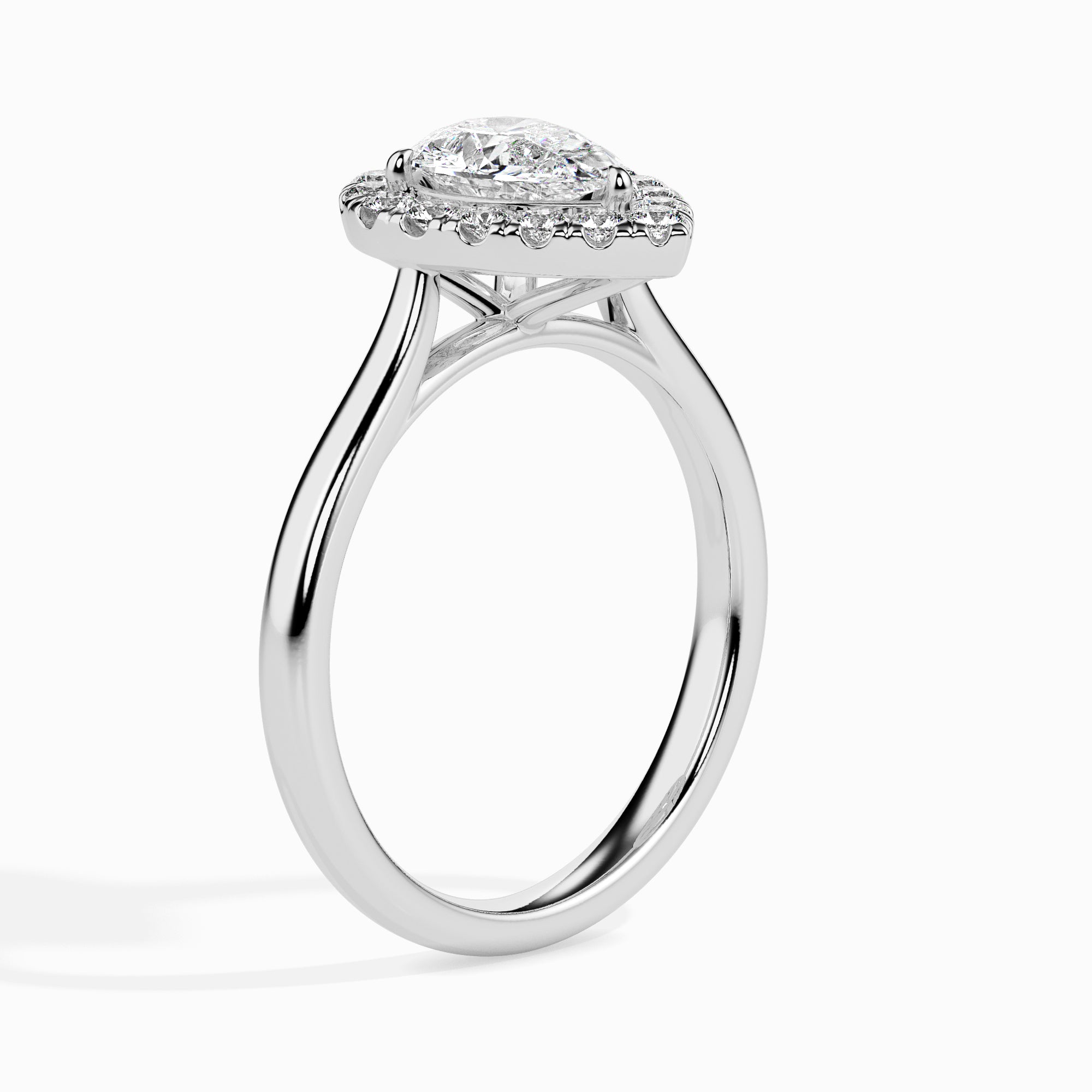 70-Pointer Pear Cut Solitaire Halo Diamond Platinum Ring JL PT 19030-B   Jewelove.US