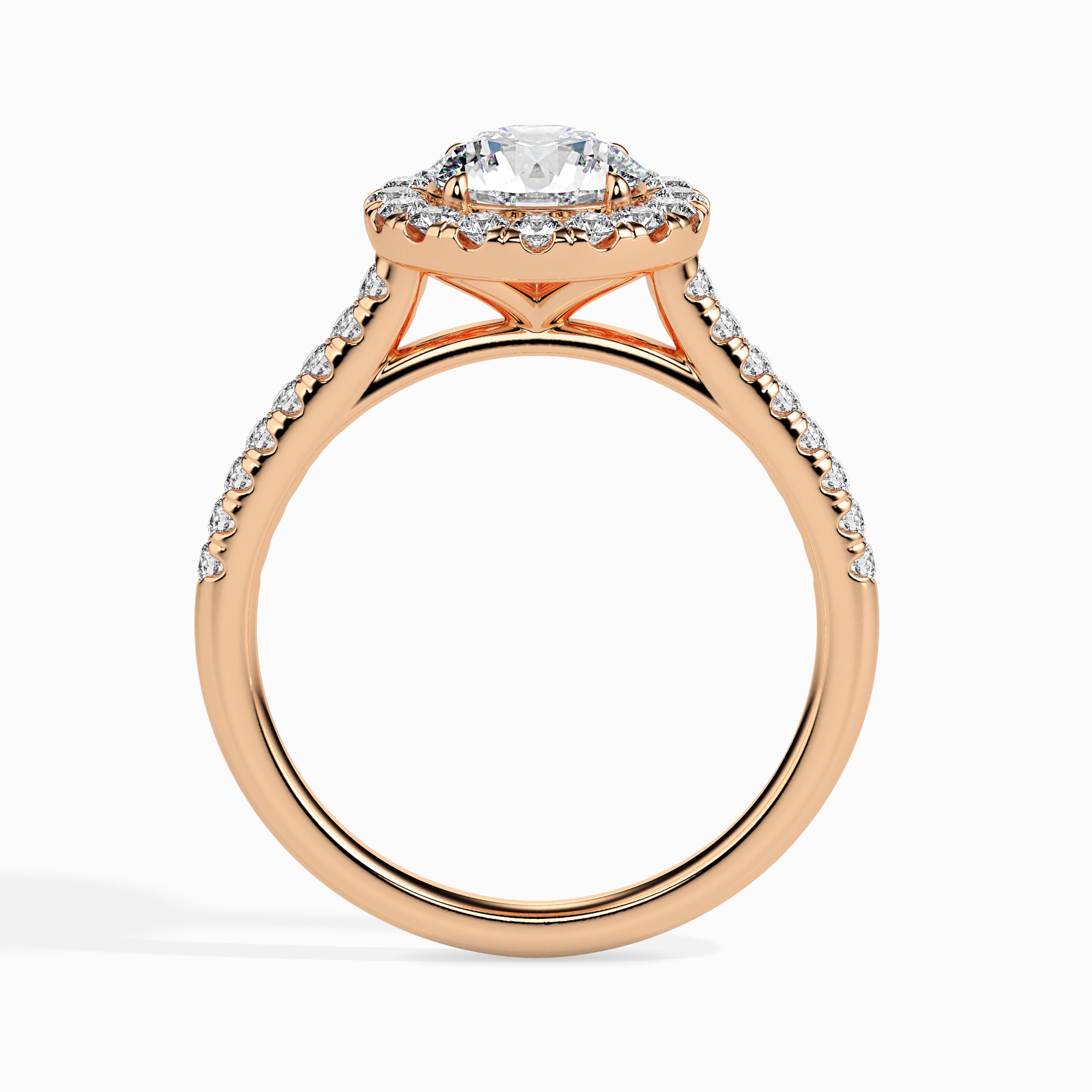 50-Pointer Lab Grown Solitaire Halo Diamond Shank 18K Rose Gold Ring JL AU LG G 19031R