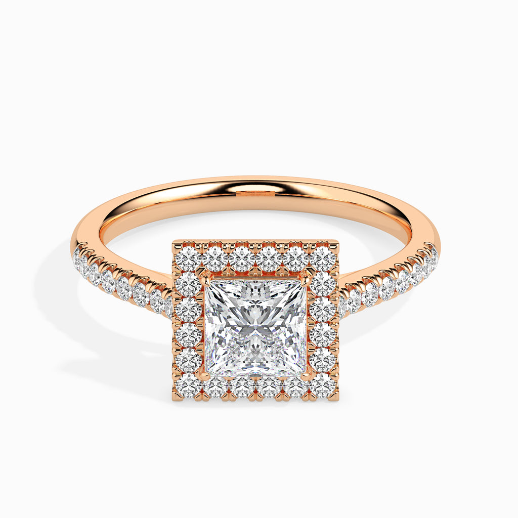 30-Pointer Princess Cut Solitaire Halo Diamond Shank 18K Rose Gold Ring JL AU 19032R   Jewelove.US