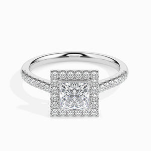 30-Pointer Princess Cut Solitaire Halo Diamond Shank Platinum Ring JL PT 19032   Jewelove.US