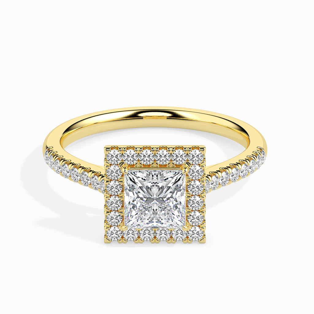 30-Pointer Princess Cut Solitaire Halo Diamond Shank 18K Yellow Gold Ring JL AU 19032Y   Jewelove.US