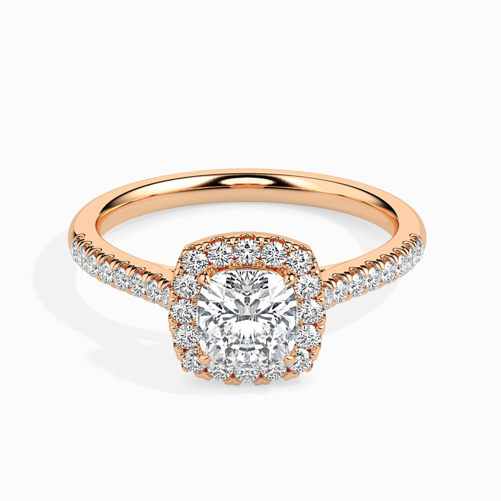 30-Pointer Cushion Cut Solitaire Halo Diamond Shank 18K Rose Gold Ring JL AU 19033R   Jewelove.US