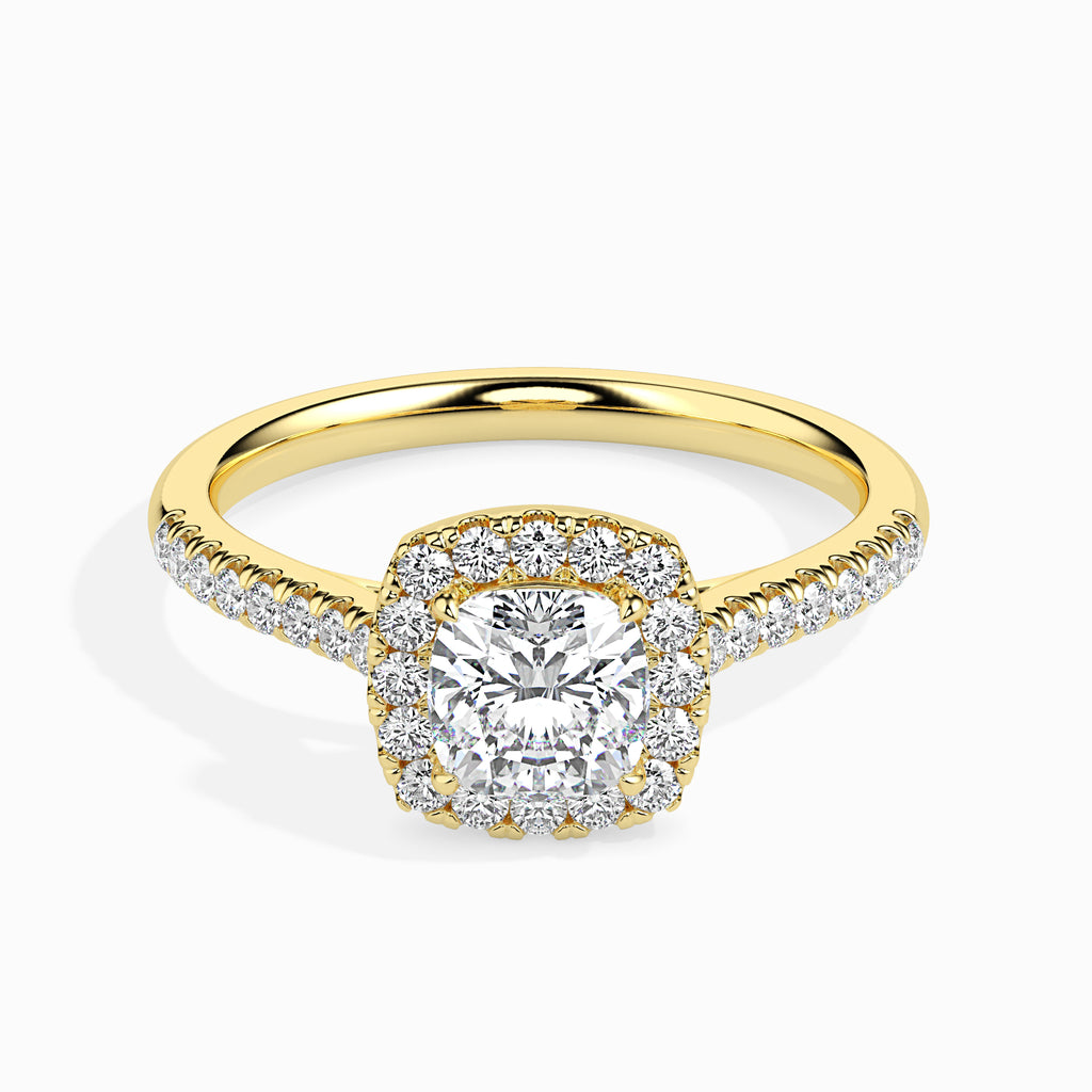 30-Pointer Cushion Cut Solitaire Halo Diamond Shank 18K Yellow Gold Ring JL AU 19033Y   Jewelove.US