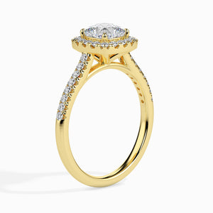 50-Pointer Cushion Cut Solitaire Halo Diamond Shank 18K Yellow Gold Ring JL AU 19033Y-A   Jewelove.US