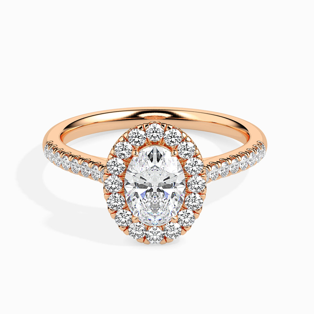 30-Pointer Oval Cut Solitaire Halo Diamond Shank 18K Rose Gold Ring JL AU 19034R   Jewelove.US