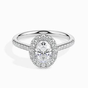 30-Pointer Oval Cut Solitaire Halo Diamond Shank Platinum Ring JL PT 19034   Jewelove.US