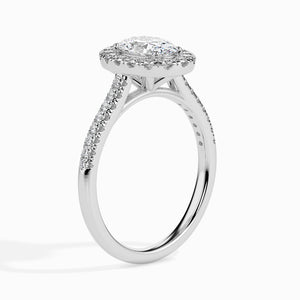 30-Pointer Oval Cut Solitaire Halo Diamond Shank Platinum Ring JL PT 19034   Jewelove.US