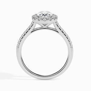 30-Pointer Oval Cut Solitaire Halo Diamond Shank Platinum Ring JL PT 19034   Jewelove.US