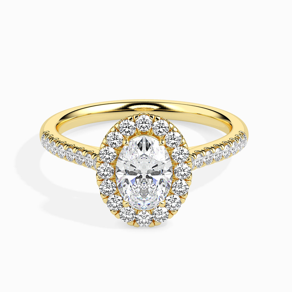 30-Pointer Oval Cut Solitaire Halo Diamond Shank 18K Yellow Gold Ring JL AU 19034Y   Jewelove.US