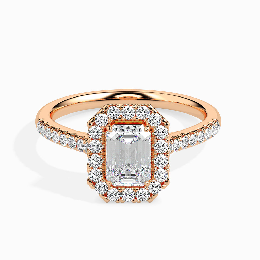 30-Pointer Emerald Cut Solitaire Halo Diamond Shank 18K Rose Gold Solitaire Ring JL AU 19035R   Jewelove.US