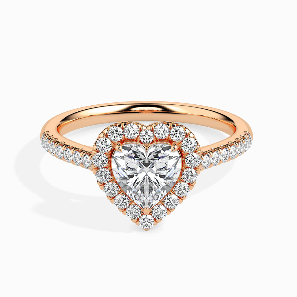 30-Pointer Heart Cut Solitaire Halo Diamond Shank 18K Rose Gold Ring JL AU 19038R   Jewelove.US