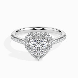 30-Pointer Heart Cut Solitaire Halo Diamond Shank Platinum Ring JL PT 19038   Jewelove.US