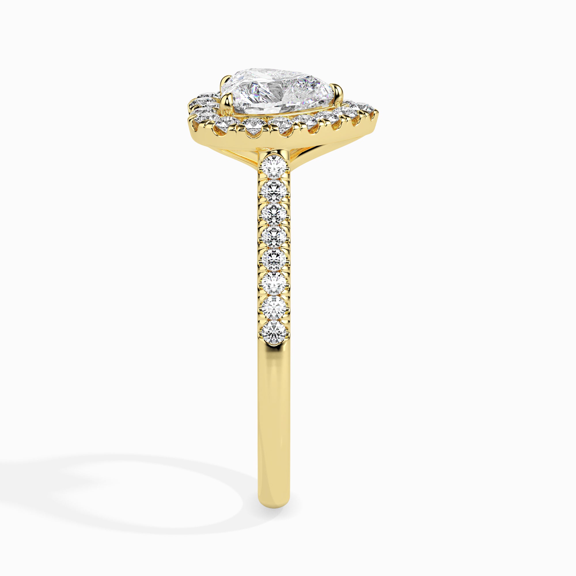 50-Pointer Heart Cut Solitaire Halo Diamond Shank 18K Yellow Gold Ring JL AU 19038Y-A   Jewelove.US