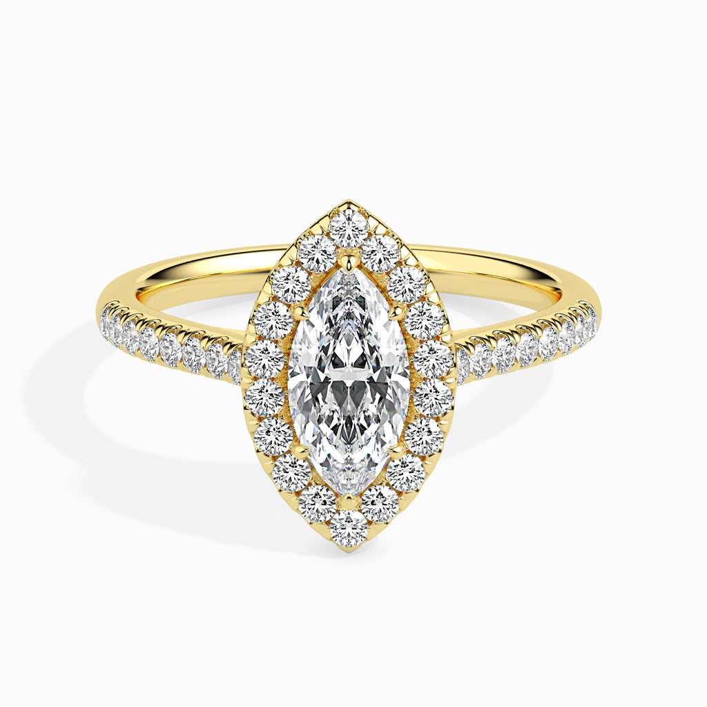 30-Pointer Marquise Cut Solitaire Halo Diamond Shank 18K Yellow Gold Ring JL AU 19039Y   Jewelove.US