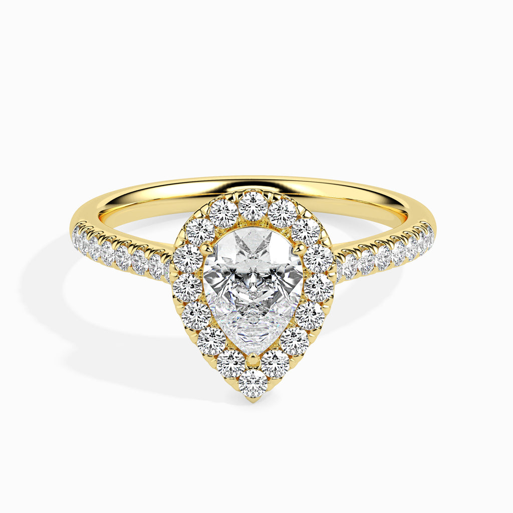 30-Pointer Pear Cut Solitaire Halo Diamond Shank 18K Yellow Gold Ring JL AU 19040Y   Jewelove.US