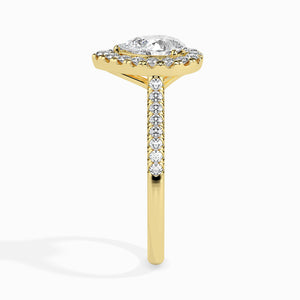 70-Pointer Pear Cut Solitaire Halo Diamond Shank 18K Yellow Gold Ring JL AU 19040Y-B   Jewelove.US