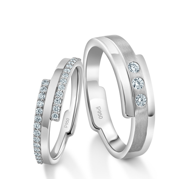 Single Diamond Rope Style Platinum Couple Rings JL PT 623 | Love Bands