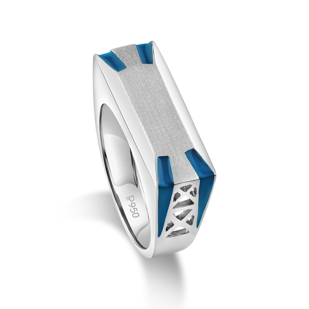 Plain Platinum Ring with Blue Enamel for Men JL PT 1317   Jewelove.US