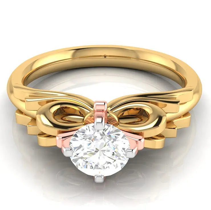 30-Pointer Solitaire Bow Designer 18K Yellow Gold Ring with Rose Gold Prong JL AU G 108Y   Jewelove.US