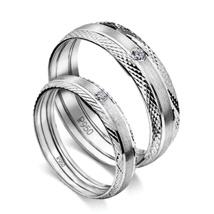 Platinum Love Bands with Single Diamonds and a Unique Texture JL PT 598