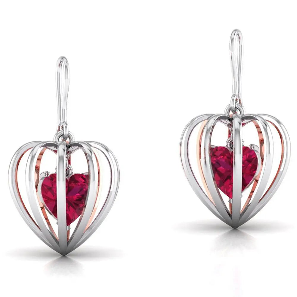 3D Earrings Caged Heart Platinum & Rose Gold with Ruby JL PT P 8072  Rose-Gold Jewelove.US