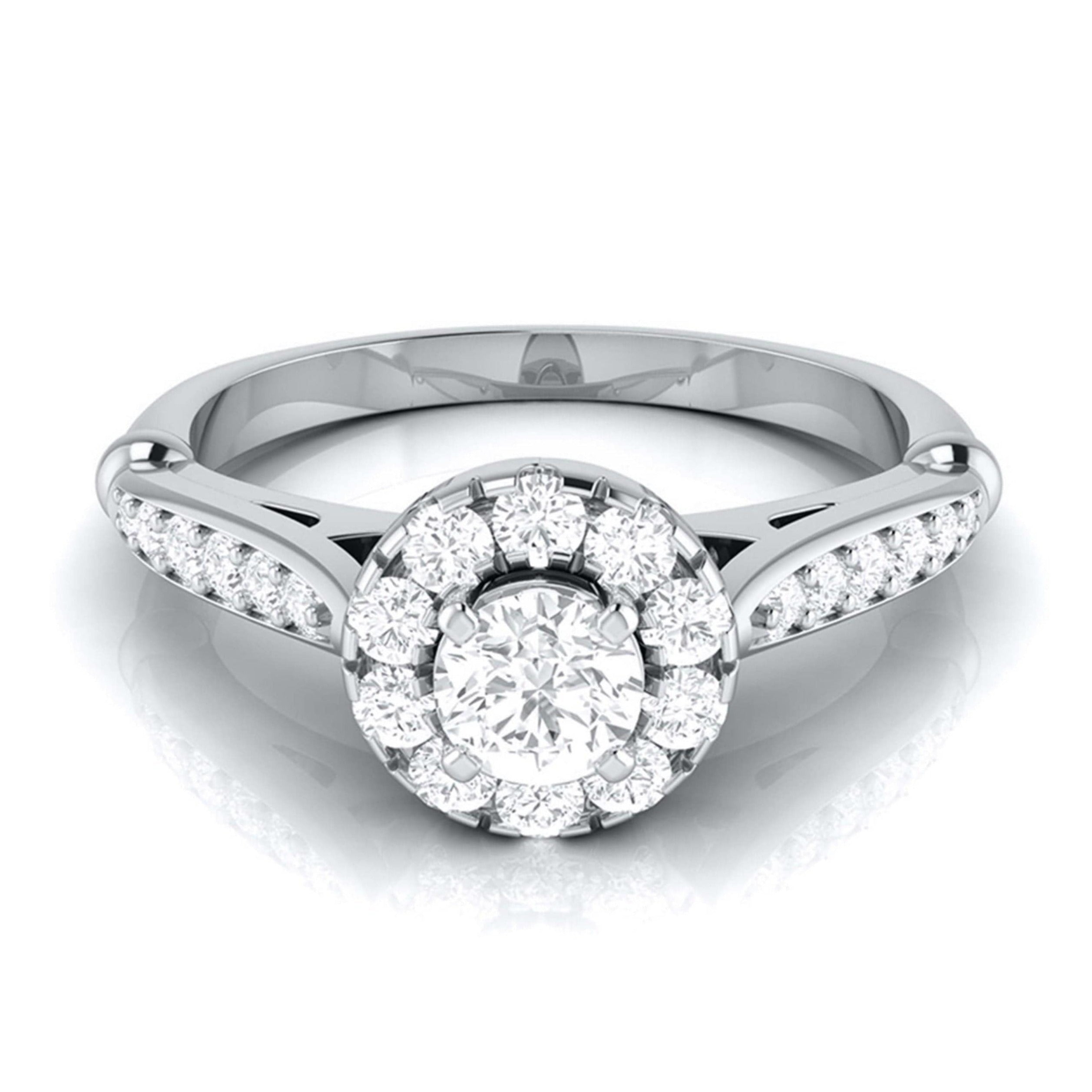 1-Carat Solitaire Halo Diamond Shank Platinum Ring JL PT G 103-D